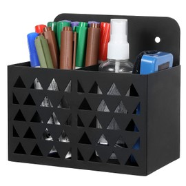 MyGift Soporte moderno para pizarra blanca de metal negro de 2 ranuras con recortes triangulares, organizador de contenedores de almacenamiento de suministros de oficina, taza para lápices de escritorio