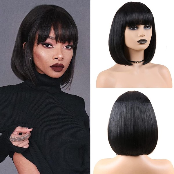 Bob Wig with Bangs Straight Black Bob Wig with Bangs