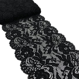 Olive Lace Black Stretch Lace Fabric 6 Inches Wide Lace Trim Ribbon for Decorations, Sewing DIY Making and DIY Crafts- 5 Yards (7015 Black)