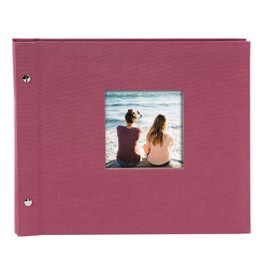 goldbuch Bella Vista Screw Album with Picture Cut-Out 39 x 31 cm, 40 Pages with Protective Dividers Expandable Linen, Grey, 28, fuchsia, 30 x 25 cm