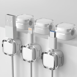 Clearhill (6-Pack) Magnetic Cable clamp, Versatile Cable Manager, Universal Compatibility with Charging Cables. Suitable for Easy Integration into Office, Home and car setups, White