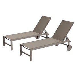 Shintenchi Outdoor Chaise Lounge Chair Set of 2,Aluminum Lounge Chair with 5 Adjustable Position,Waterproof Easy Assembly Pool Chairs with Wheels for Patio, Beach, Yard, Pool,Khaki