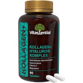 Vitassential Collagen+ Hyaluronic Complex - High Dose - Hydrolyzed Sea Collagen, Hyaluronic Acid, Vitamin C & Magnesium - For Skin, Hair, Nails & Joints - 90 Tablets
