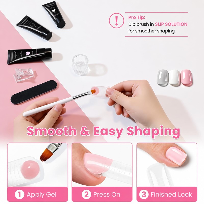 GlimightyX Polygel Toenail Kit, Clear White Pink with Toe Dual