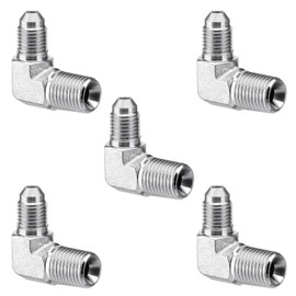 Racewill 5 Pack 90 Degree Elbow Hydraulic Adapter Fittings: 1/4" JIC Male x 1/4" NPT Male, with Protection Cover Hydraulic Hose Crimp Connectors