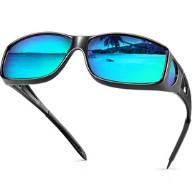 Each Cool Polarized Sunglasses Fit Over Glasses for Men Women – UV400 TAC Lenses, Anti-Glare, HD Clarity for Outdoor Activities & Sports & Driving (Glossy Black Frame Blue Lens)