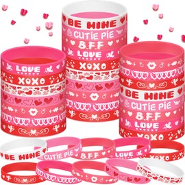 60 Pcs Valentine's Day Wristband Valentine Heart Silicone Bracelets Rubber Bulk Valentines Day Accessories for Kids School Classroom Exchange Gifts Valentines Day Wedding Party Favors Decoration
