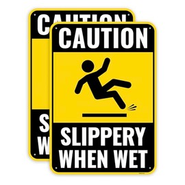2PC Caution Slippery When Wet Sign, 10 x 7 Inches - Aluminum