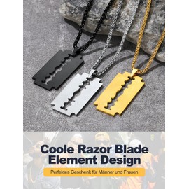 U7 Razor Blade Pendant with Chain Stainless Steel Necklace Razor Blad Matte Brushed Gift for Men Boyfriend Boy, Gold Plated