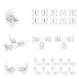 LED Strip Connector, 4-Pin 10 mm Solderless LED Corner Connector for RGB SMD 5050/3528 LED Strips, L, T-shaped (Pack of 22)