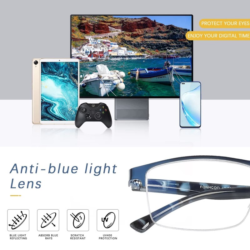 FONHCOO Reading Glasses for Women Men, Blue Light Blocking Reading