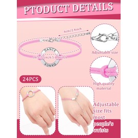 Funtery 24 Pcs Dance Bracelet Bulk Recital Gifts for Girls Team Charm Jewelry Wax Rope Adjustable Dancer Accessories(Pink)