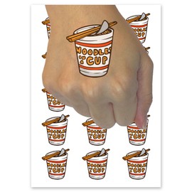Ramen Instant Noodles Cup Food Temporary Tattoo Water Resistant Fake Body Art Set Collection - 54 1" Tattoos (1 Sheet)