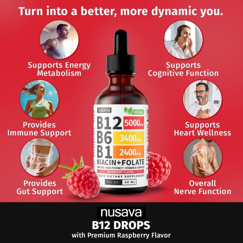 2 Pack Vitamin B12 and B6 Liquid Drops B12 Sublingual