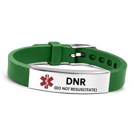 RENYILIN Stainless steel Medical ID bracelet Eco-friendly silicone bracelet adjustable medical alert ID emergency first aid jewelry (DNR (DO NOT RESUSCITATE)-Green)