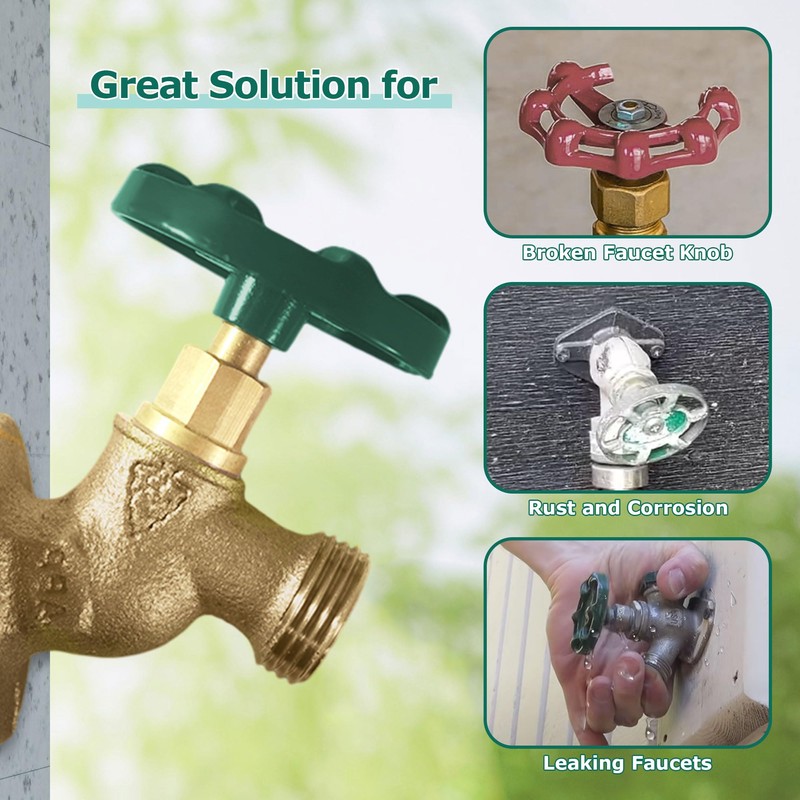 Dreyoo Outdoor Faucet Handles 3/8 in 12 Point, Green Oval