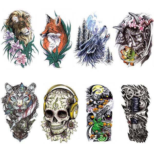 Yesallwas Tattoo Stickers, Realistic and Large Size, Set of 8, Japanese Design and Carving, Carp, Wolf, Body Stickers, Waterproof, Men’s, 5.9 x 8.3 inches (15 x 21 cm), (C)