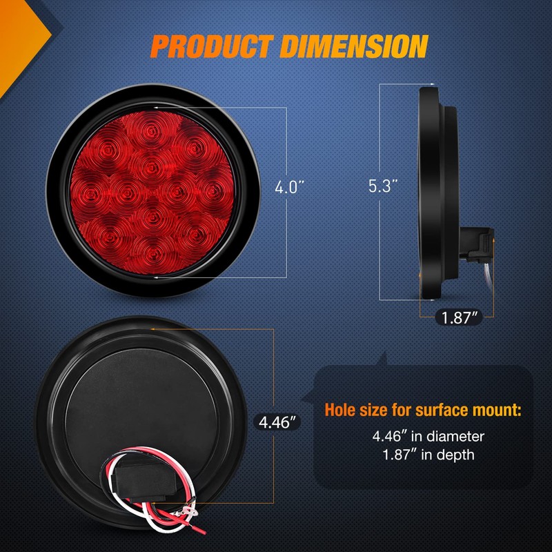 Nilight 4PCS 4” 12LED Red Round Stop Brake Turn Tail