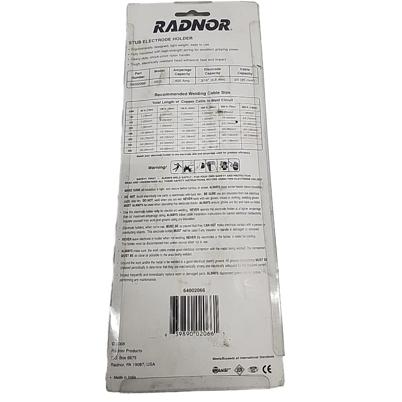 RADNOR RAD64002066 Welder Electrode HOLDER 400AMP 40-B