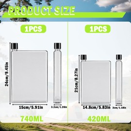 XIONGXIAOZHI Pack of 2 Flat Water Bottles, 750/420 ml Flat Water Bottles, Transparent Drinking Bottle, Portable Travel Cup Bottles for Home, Office, Outdoor, Camping, Fitness, Cycling, Sports