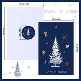 AnyDesign Christmas Greeting Cards Bulk 36 Pack Foil Blue Xmas Note Cards with Envelopes Matching Stickers Xmas Tree Snowflake Hanging Ball Pattern Blank Cards for Winter Holiday Birthday, 4 x 6 Inch