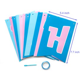 Blue Pink Happy Birthday Banner, Large Birthday Banner Sign Garland for Women Girl Birthday Party Decorations