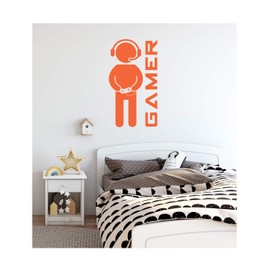 StickerDeen | Computer Gamer - Gaming Kids Children Boys Girls Teenager Bedroom, Man Cave Room Home PC, PS Wall Art Vinyl Decal Sticker Gift | (Large) (Orange)