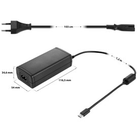 Poppstar Universal USB-C Netzteil 65W für Laptop/Notebook 5V 9V 12V 15V DC (max. 3A) / 20V DC (max. 3,25A) Laptop Ladegerät 65W mit USB-Typ C Anschluss und Euro-Netzkabel