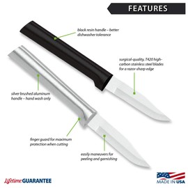 Rada Cutlery Small Peeling Paring Knife Stainless Steel Blade With Brushed Aluminum Made in the USA, 6-1/8 Inches, Silver Handle