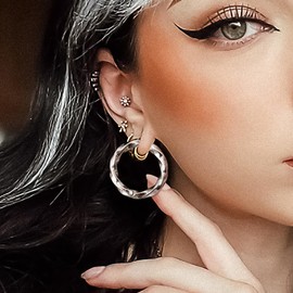 LADEMAYH 2Pcs 6 Gauge Earrings Ear Weights for Stretched Ears, Twist Hoop 6g Earrings for Women,Silver Surgical Steel 4mm Ear Hangers Dangle Gauges for Ears Weighted Ear Gauges