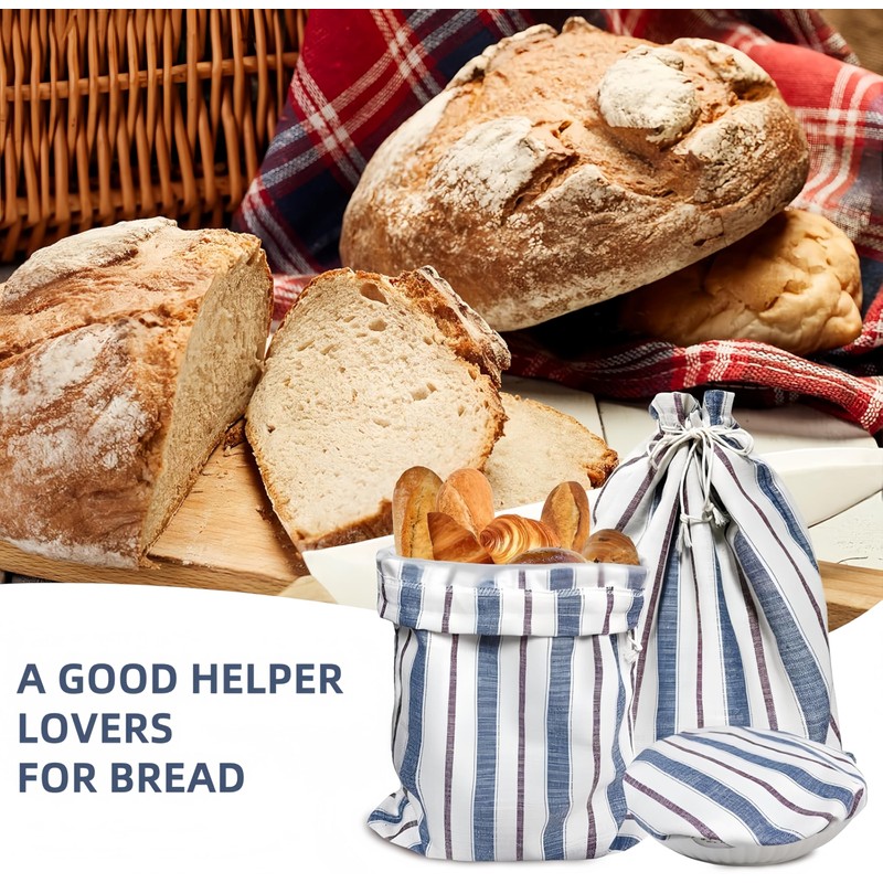 3Pack Reusable Bread Bags for Homemade bread -Plastic Lined- Linen