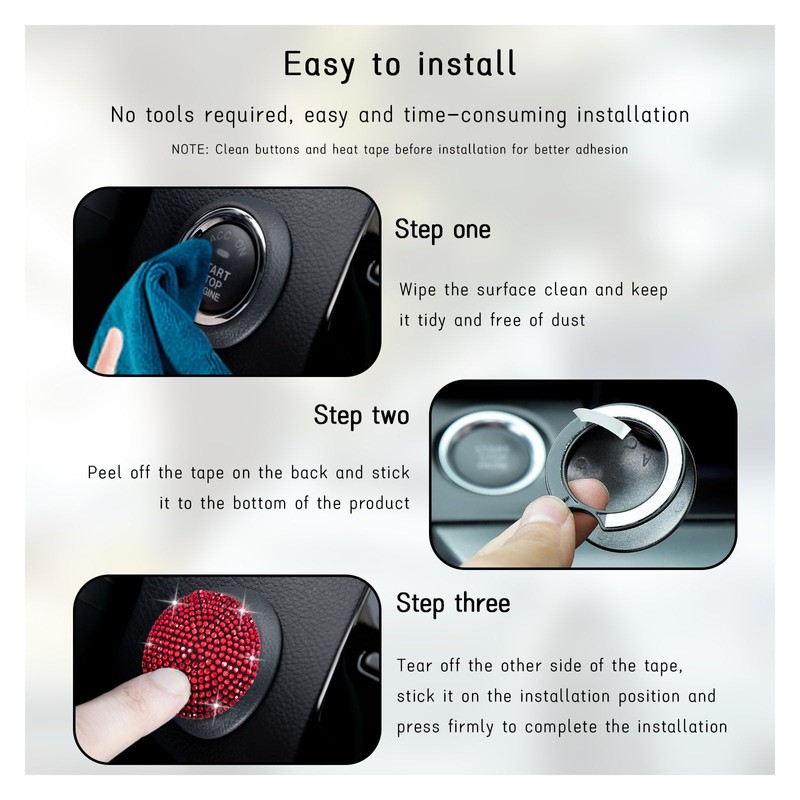 Dickno Bling Car Push to Start Button Cover, Anti Scratch