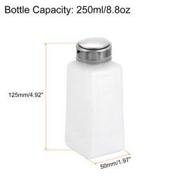 HARFINGTON Solvent Alcohol Dispenser 250ml(8.8oz) Nail Polish Remover Push Down Liquid Dispenser Pump Bottle with Stainless Steel Press Head for Acetone Cleanser Polish Remover, White