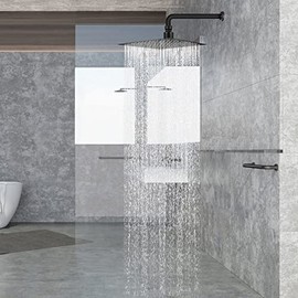 Regaderas para Baño 12 Pulgadas Con Brazos de Ducha de 40 cm, Cabeza de Ducha de Lluvia de Alta Presión, Regadera Cuadrada De Acero Inoxidable (12 Pul