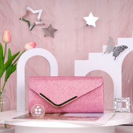 Larcenciel Women's Clutch Bag Shiny Sequin Evening Bags Silver Pink Gold Black, pink, Contemporary