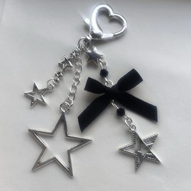 WELLRI Cute Y2K Star Keychain Bag Charm Black Bow Heart Kawaii Pendant Ita Bag Purse Decor Accessory Women Girls Gifts