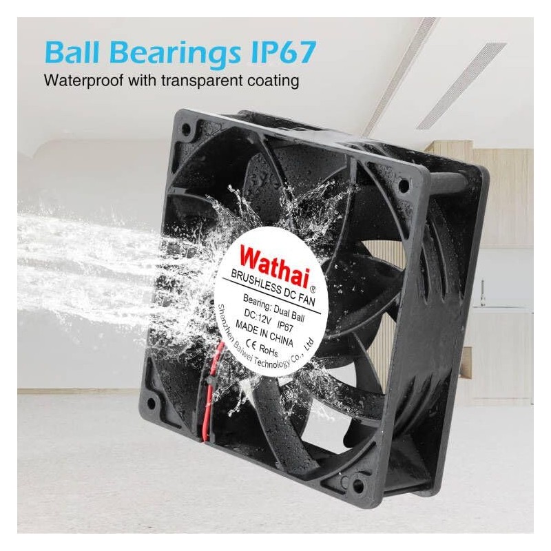 Wathai 120mm x 38mm 12V Waterproof Exhaust Fan Dual Ball
