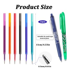 THXFUNAREA 12 x Erasable Refills, 0.5 mm Height 11 cm Erasable Rollerball Pen Refill with Erasable Ink Rollerball Pen Refill for Gel Pen, Erasable, Students Gift, Office Supplies (6 Colours)