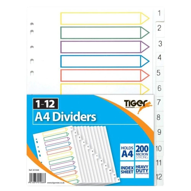 A4 1-12 PP Dividers Pack of 1