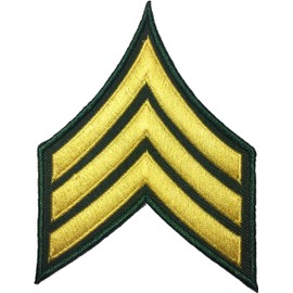 Papapatch Chevrons Sergeant E-5 Stripes US Army Rank Sew on Iron on Arms Shoulder Embroidered Applique Patch - Gold on Green (IRON-E5-OD-NBOR)