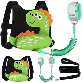 Accmor Toddler Harness Leash, Cute Dinosaur Kids Harness Child Leash with Anti Lost Wrist Link for Outdoor Travel, Adorable Baby Walking Harness Wristband Assistant Strap for 1-3 Years Old Boys Girls