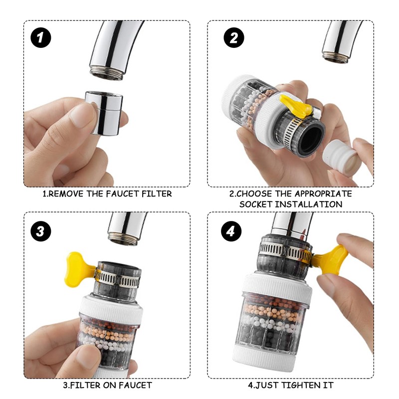 2 Pieces Faucet Filter, Activated Carbon Tap Water Filter, 360