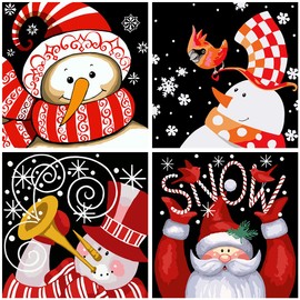 COLORWORK Paquete de 4 pinturas por números para adultos y niños, kit de pintura acrílica de Navidad con pinceles, pigmento acrílico para principiantes, 9.84 x 9.84 pulgadas (sin marco)