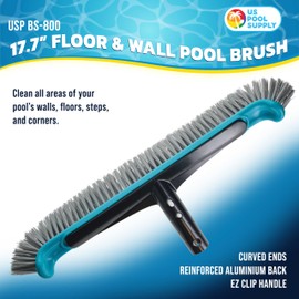 U.S. Pool Supply Pool Brush Head for Inground Pools - 17.7" Swimming Pool Brush with Pole Handle, Bristle Scrub Brushes with Curved Ends, Above Ground Cleaning Equipment Scrubber Cleaner Leaves Debris