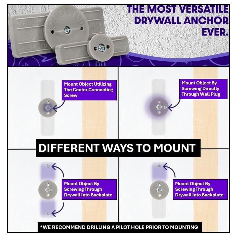 1" GHOSTUD - Heavy Duty Plastic Drywall Anchor Kit -