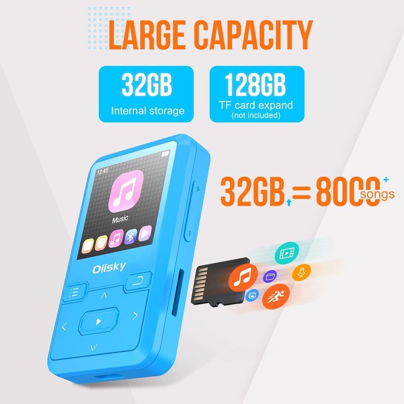 32GB MP3 Player with Upgrade Bluetooth 5.0, HiFi Lossless Music