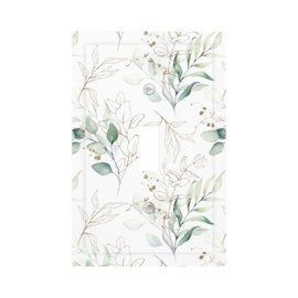 Sage Green Watercolor Eucalyptus Floral Plants Decorative Outlet Light Switch Cover Single Toggle 1 Gang Device Wall Plate Electrical Faceplate for Bathroom Home Decor Accessories 5" x 3"