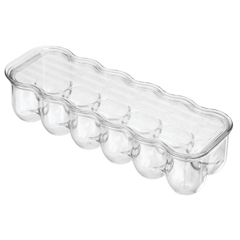 mDesign Stackable Plastic Covered Egg Tray Holder, Storage Container and