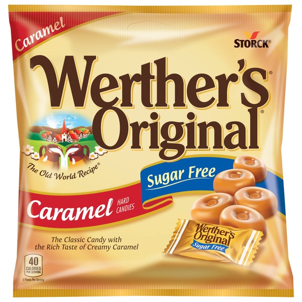 Werther's Original Hard Sugar Free Caramel Candy, 1.46 Oz Bags (Pack of 12)