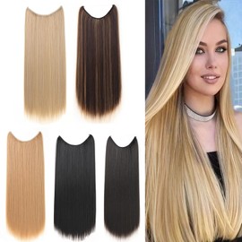 Jazz Star 22 Inch Long Straight Hair Extensions Womens Secret Invisible String Fish Line Hairpiece Synthetic Hair Dark Brown (4#)